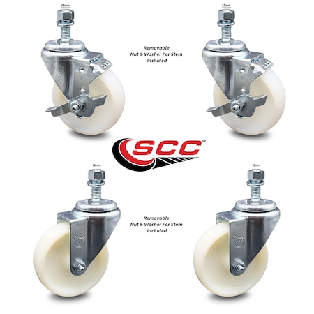 Service Caster 4 Inch Nylon Wheel Swivel 12mm Threaded Stem Caster Brakes SCC, 2PK SCC-TS20S414-NYS-M1215-2-TLB-2